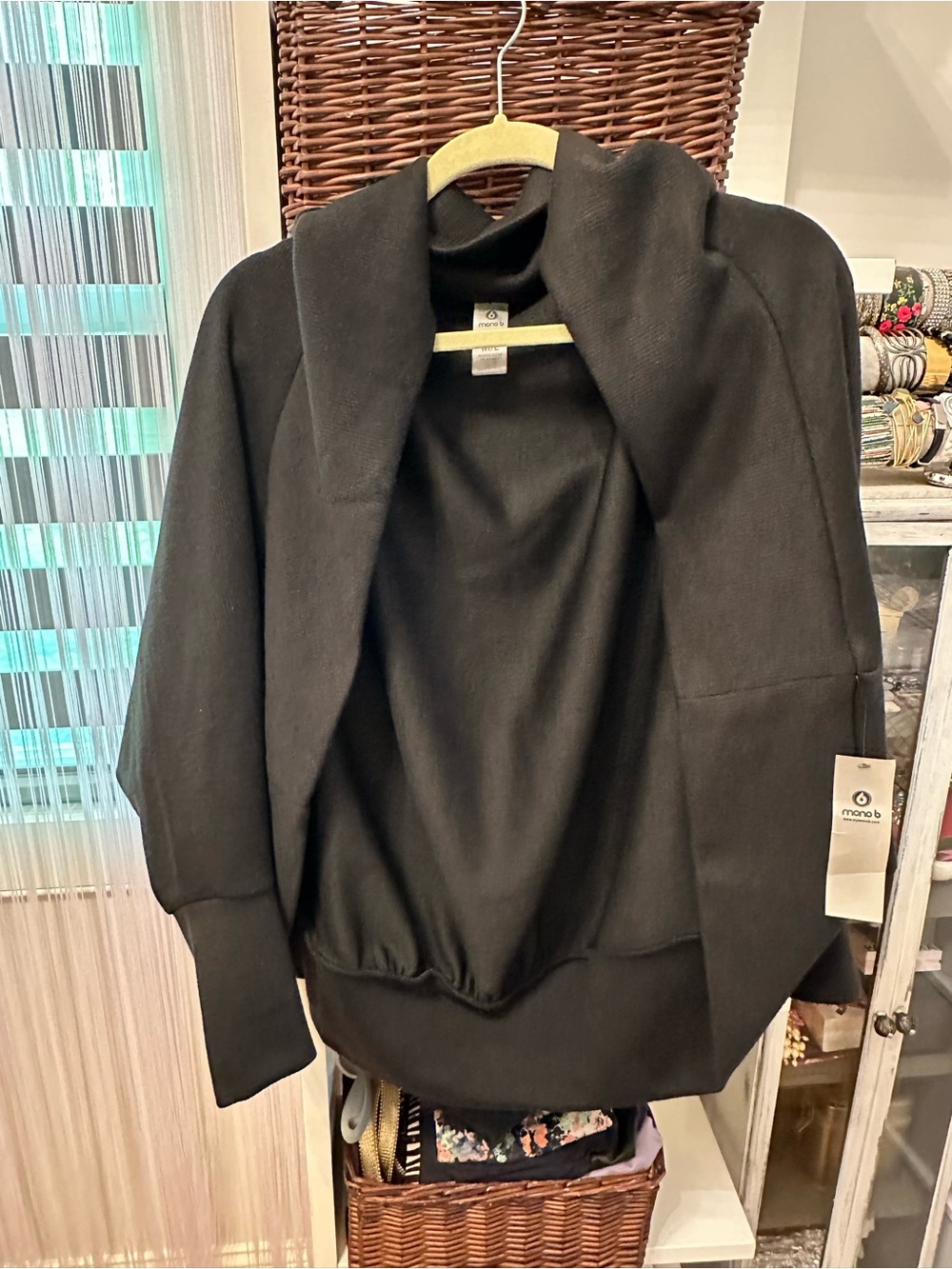 Mono B Black Draped Open-Front Cape Jacket